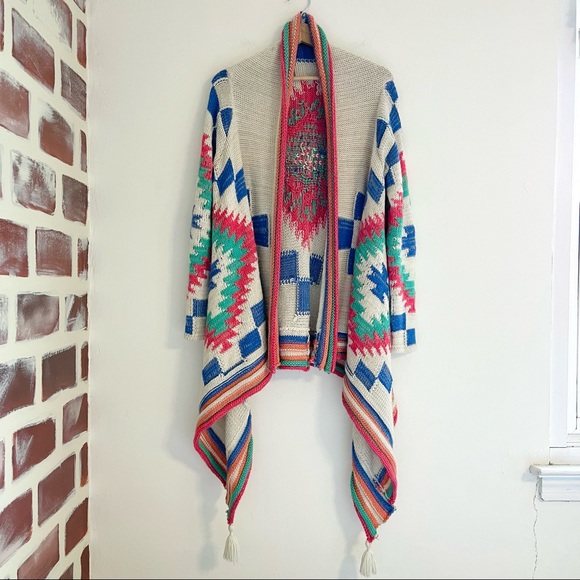 Lauren Ralph Lauren Southwestern Inspired Blanket Draped Cardigan Sweater S/M - Picture 2 of 13